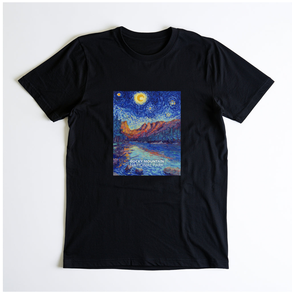 Rocky Mountain National Park T-Shirt - The Starry Night in Black