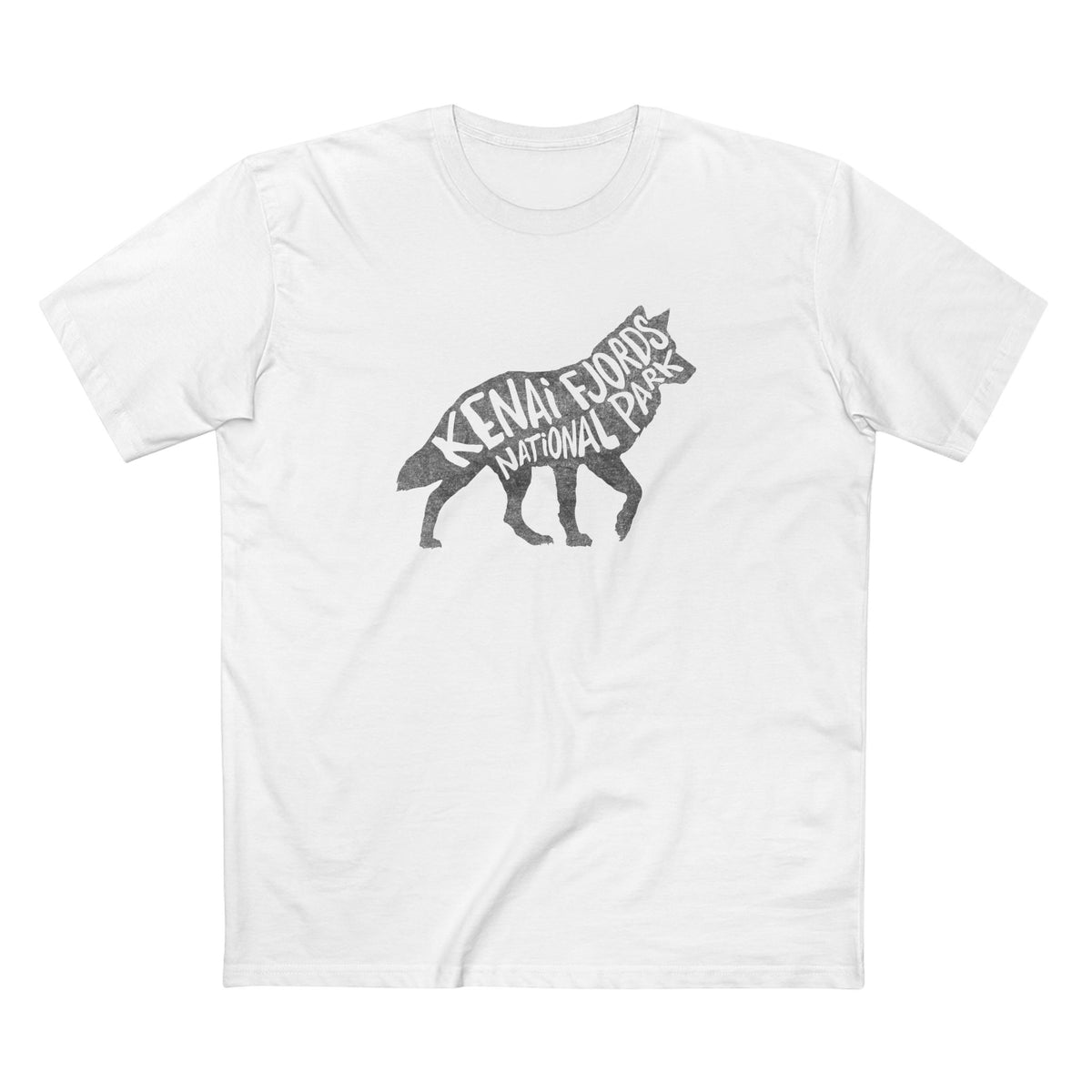 Kenai Fjords National Park T-Shirt - Gray Wolf in White