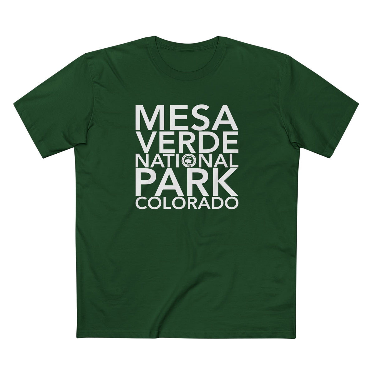 Mesa Verde National Park T-Shirt Block Text in Forest Green