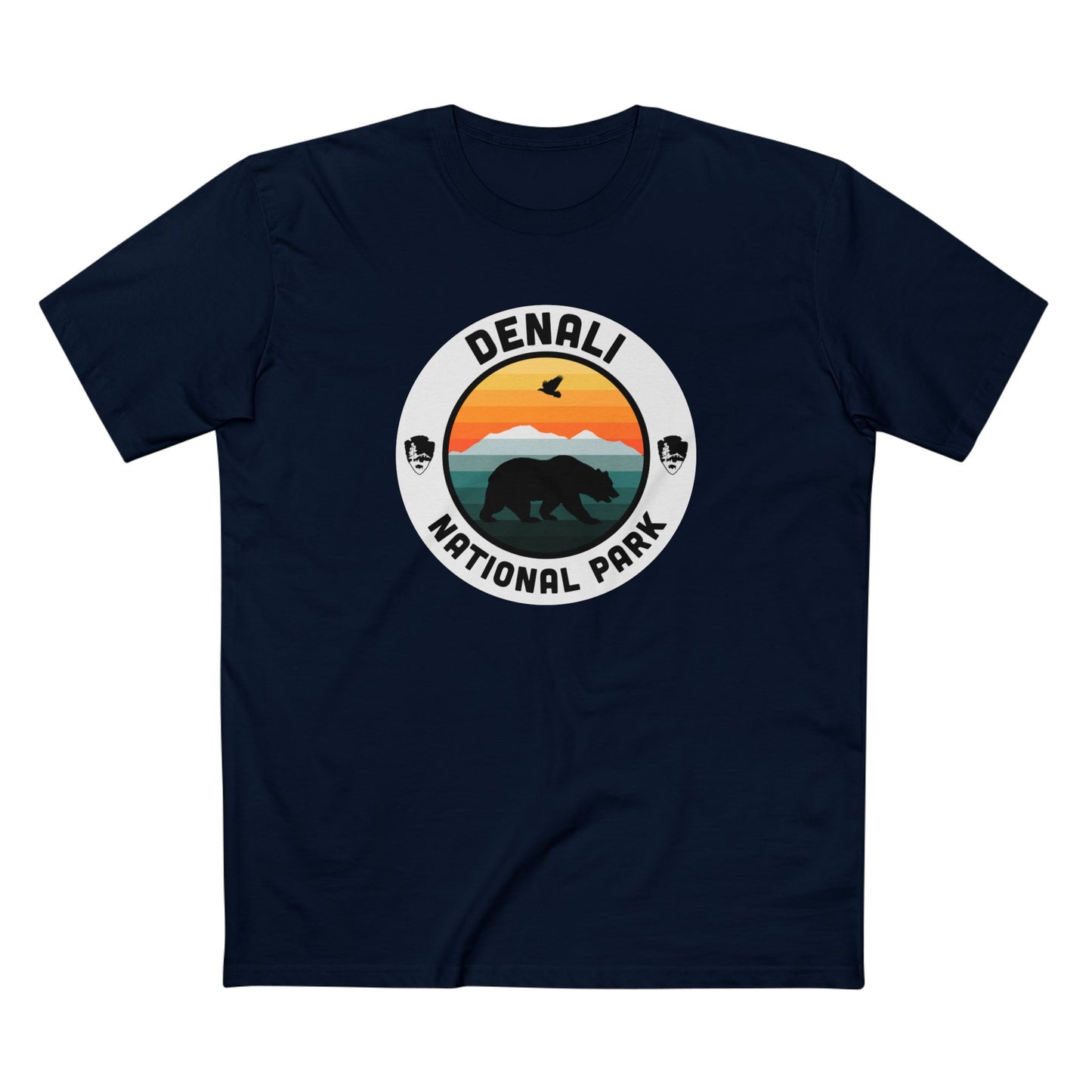 Denali National Park T-Shirt - Round Badge Design in Navy