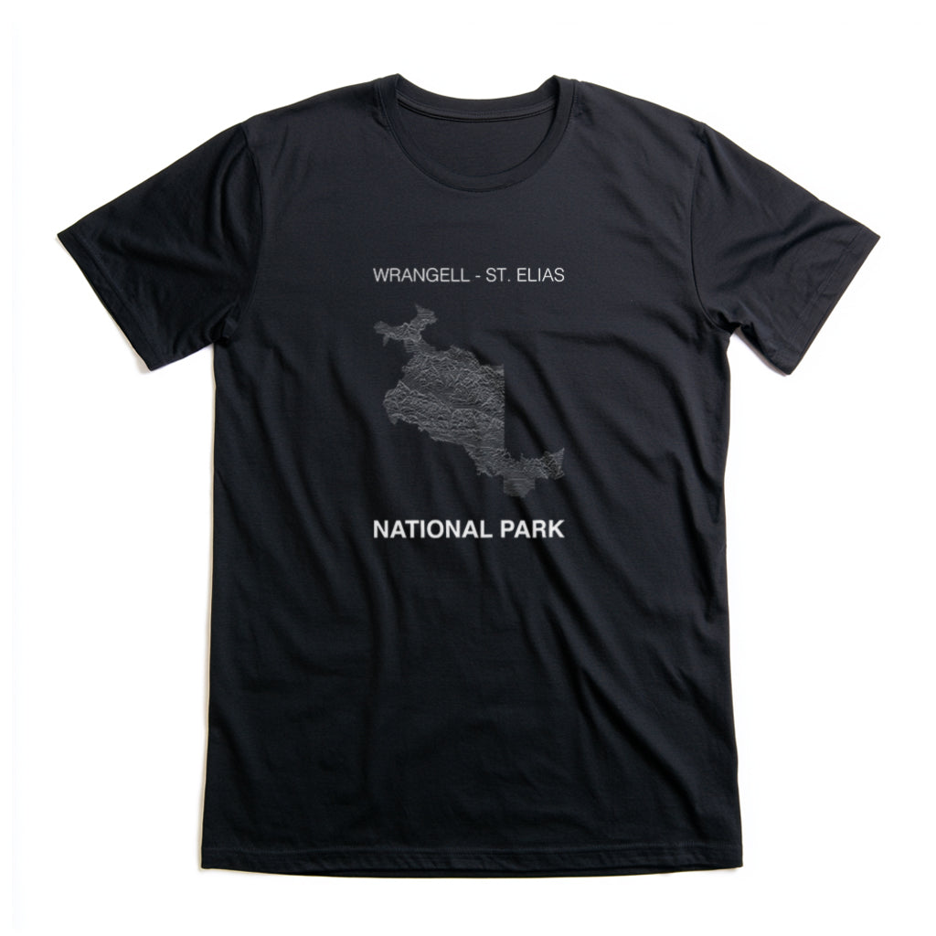 Wrangell St. Elias National Park T-Shirt - Topographical Lines in Black