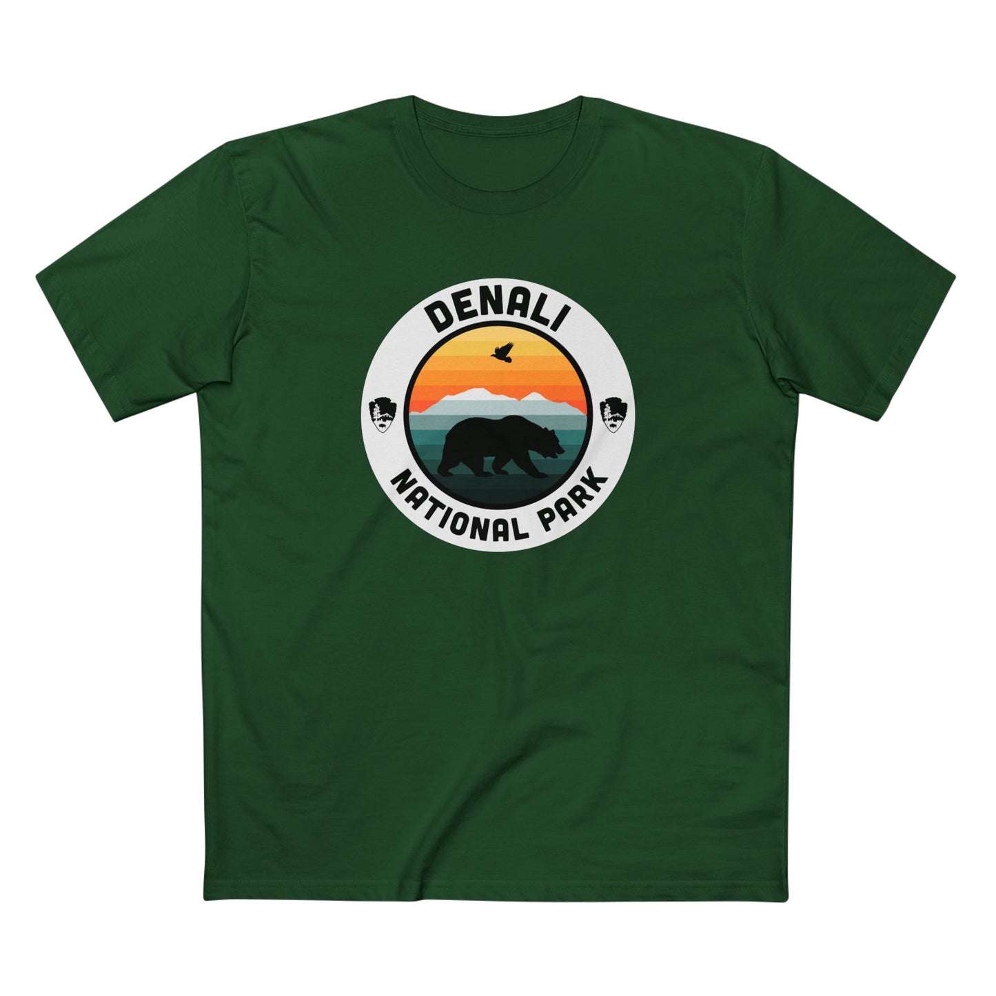 Denali National Park T-Shirt - Round Badge Design in Forest Green