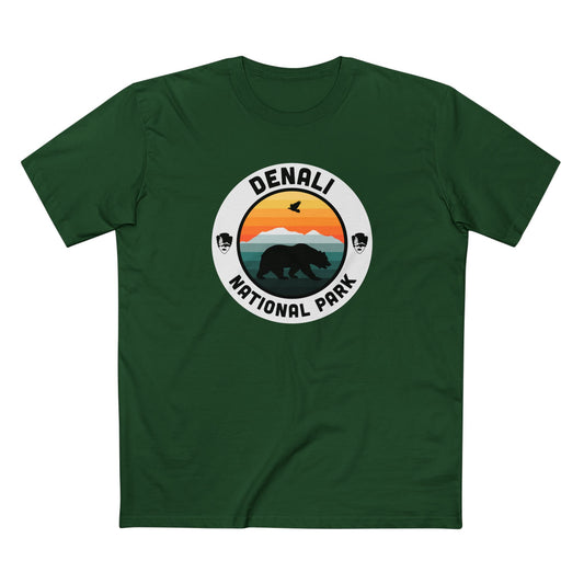 Denali National Park T-Shirt - Round Badge Design in Forest Green