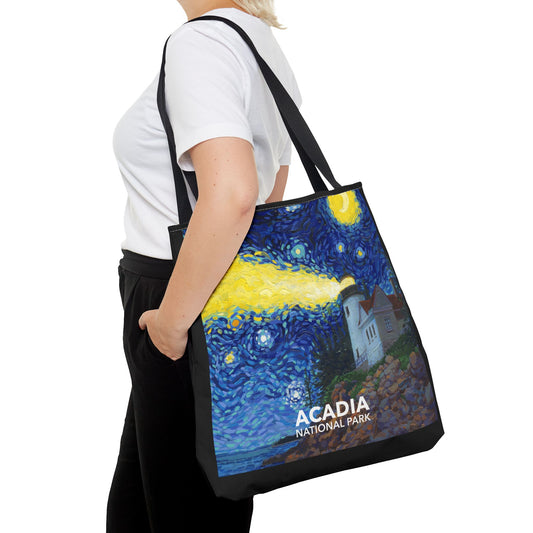 Acadia National Park Tote Bag - Starry Night Lighthouse Large