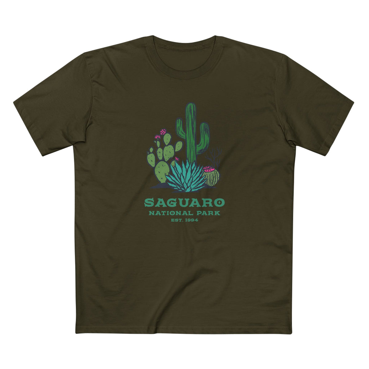 Saguaro National Park T-Shirt - Cacti Graphic in Army