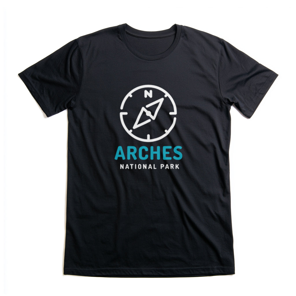 Arches National Park T-Shirt Compass Design in Black