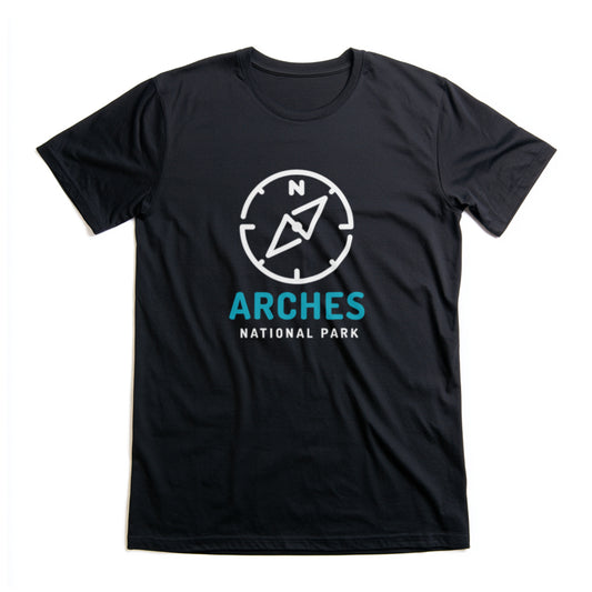 Arches National Park T-Shirt Compass Design in Black