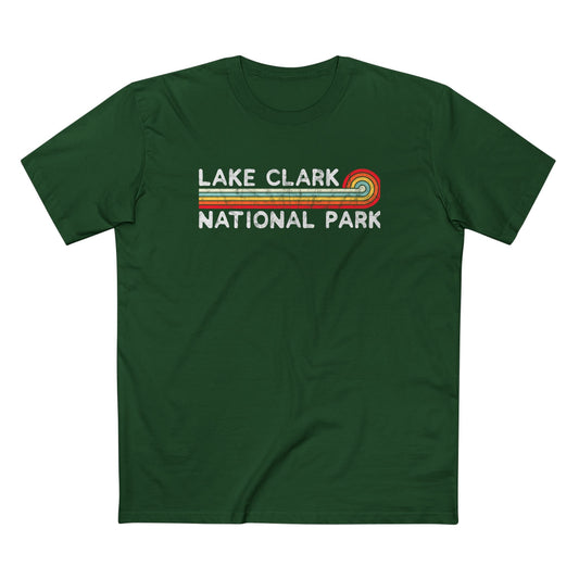 Lake Clark National Park T-Shirt - Vintage Stretched Sunrise in Forest Green