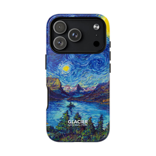 Glacier National Park iPhone case with MagSafe featuring Starry Night artwork.