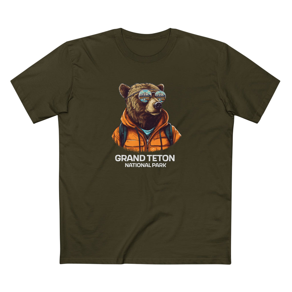 Grand Teton National Park T-Shirt - Grizzly Bear in Army