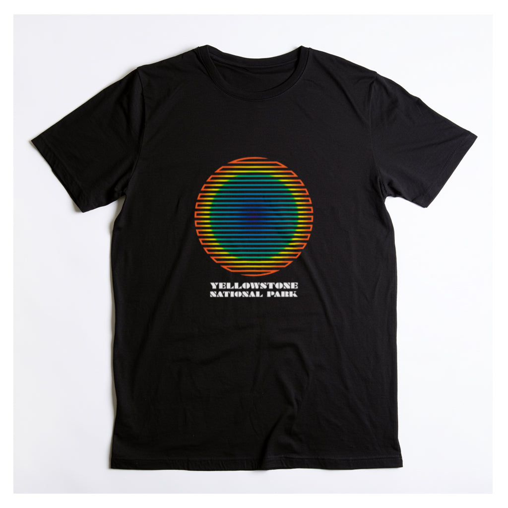 Yellowstone National Park T-Shirt - Grand Prismatic Spring Gradient in Black