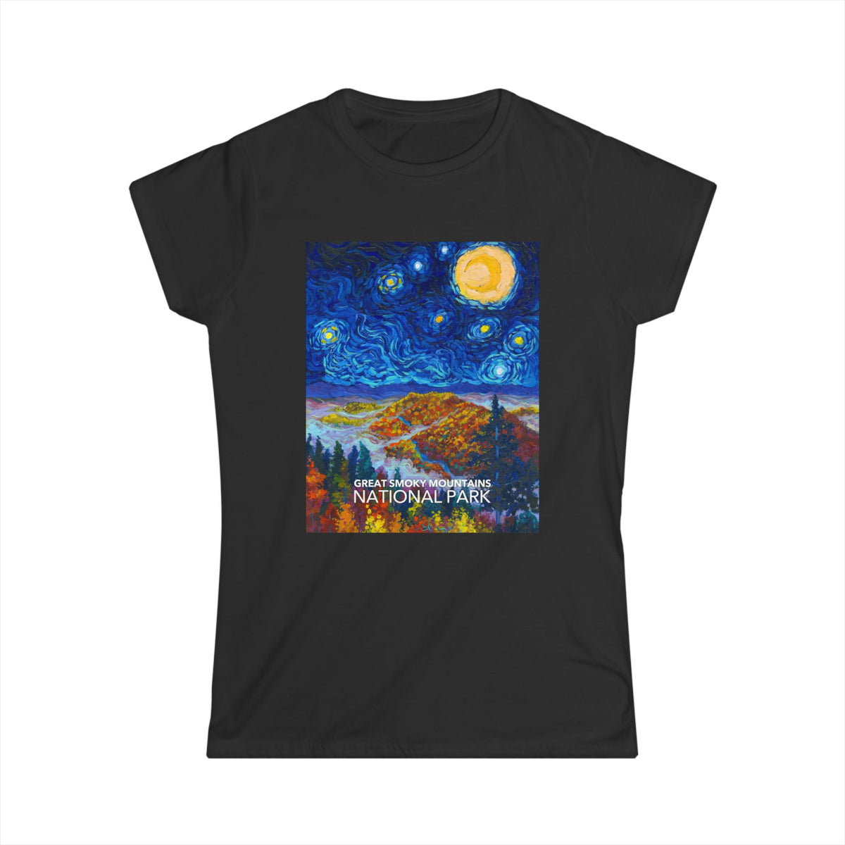 Great Smoky Mountains National Park T-Shirt - Women's Starry Night — Van Gogh ‘Starry Night’-style design