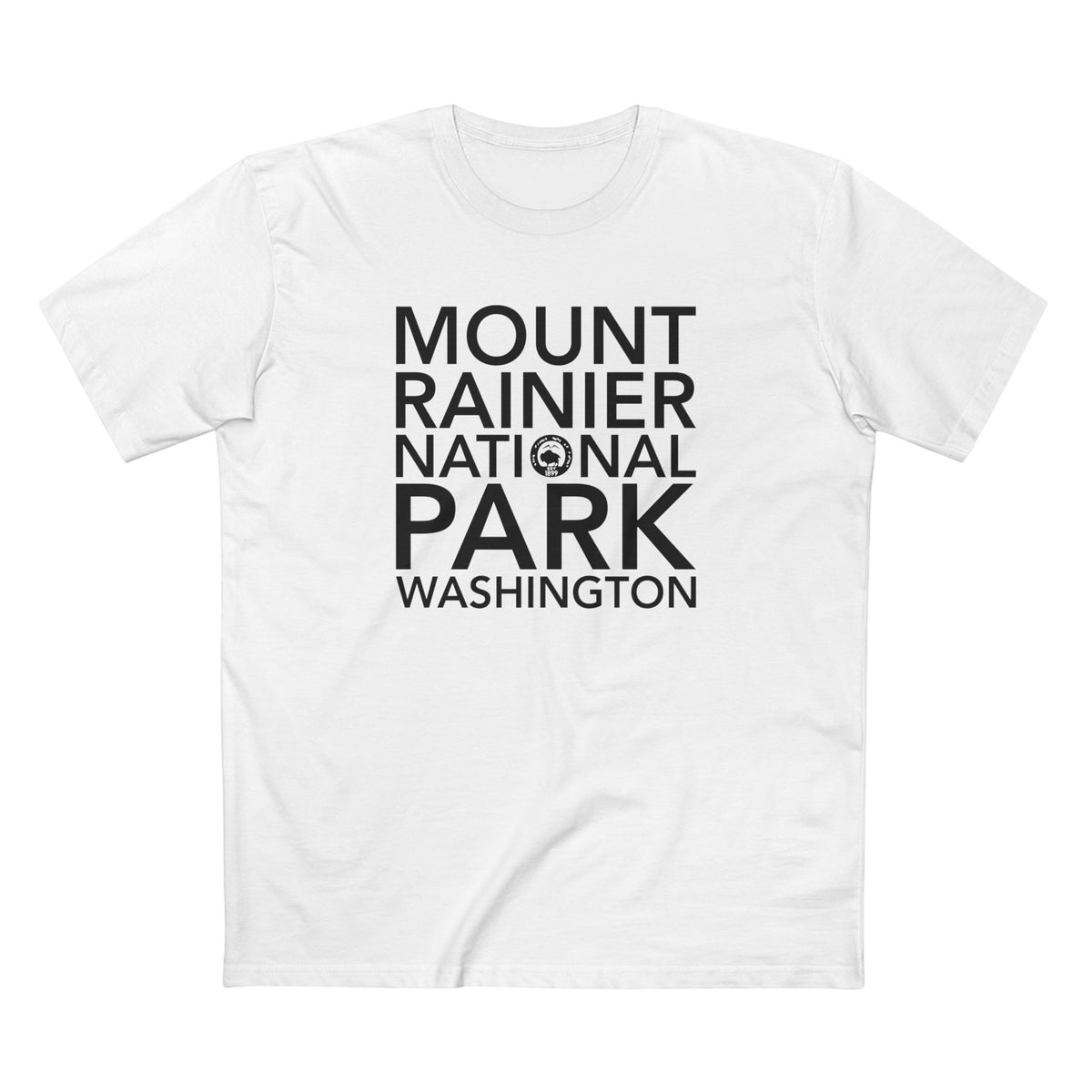 Mount Rainier National Park T-Shirt Block Text in White