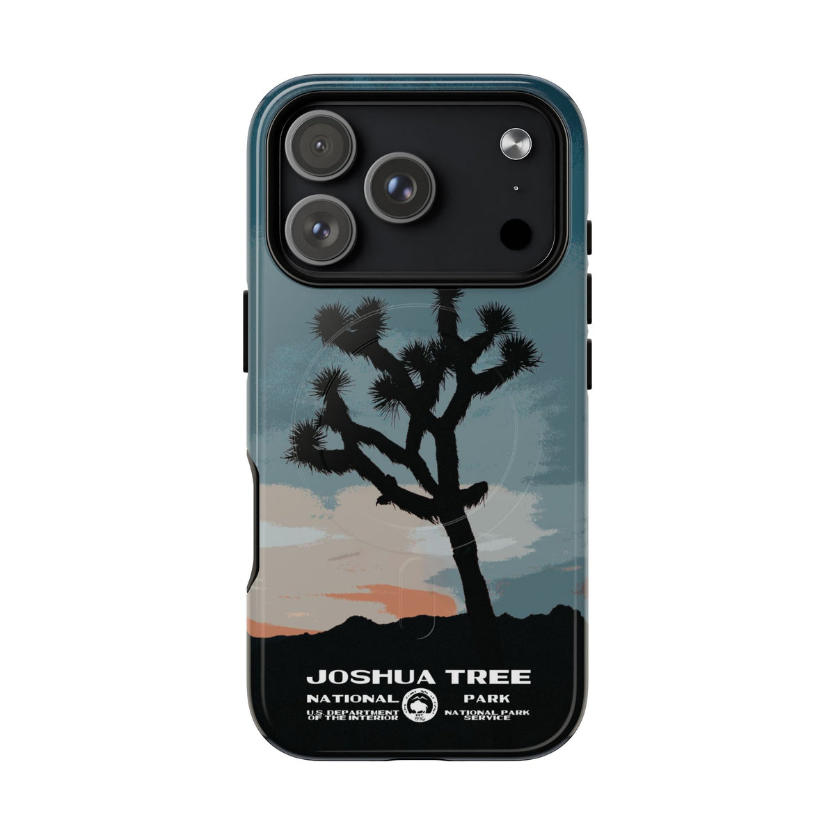 Joshua Tree National Park iPhone case with MagSafe featuring WPA-inspired artwork.
