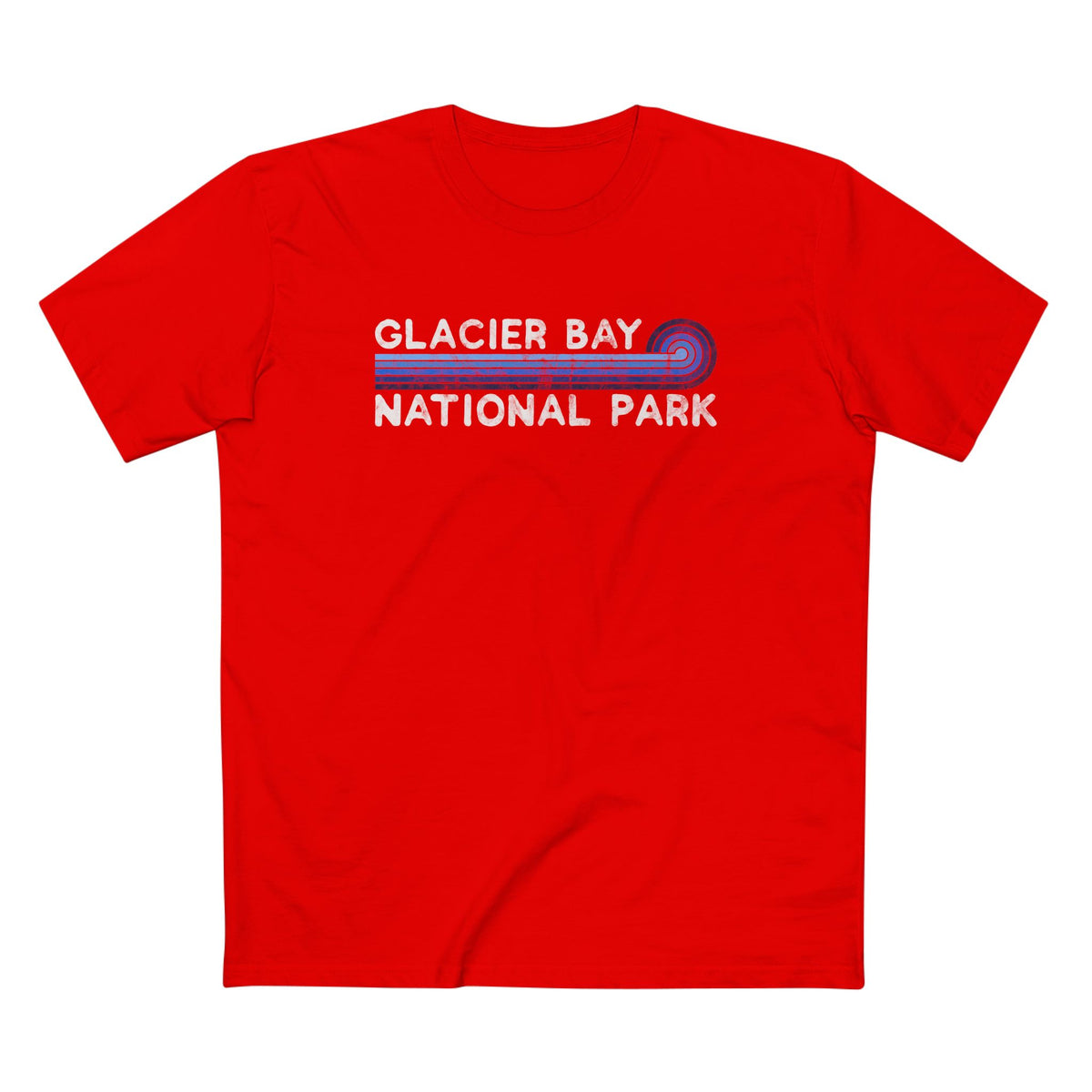 Glacier Bay National Park T-Shirt - Blue Vintage Stretched Sunrise in Red