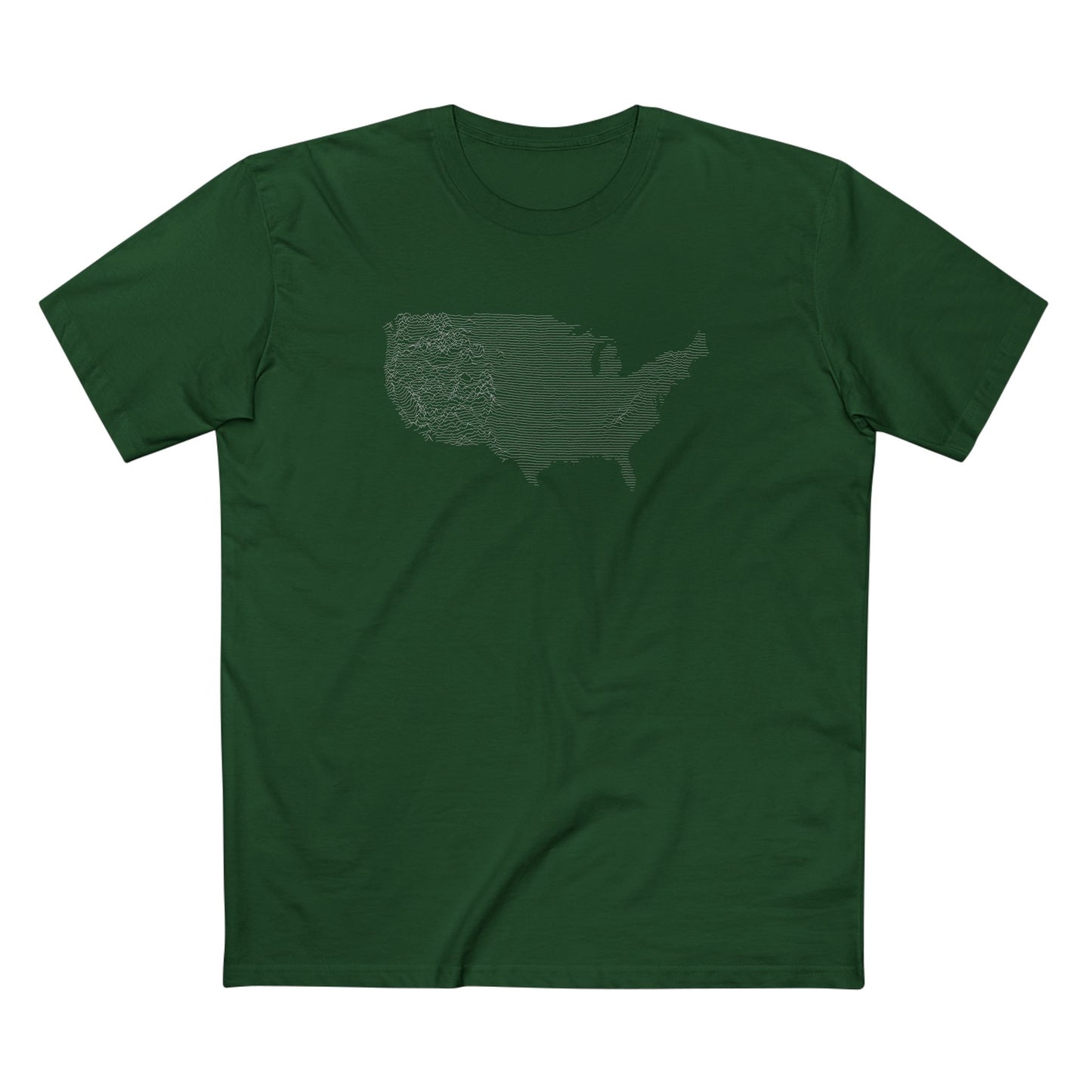 Contiguous USA T-Shirt - Topographical Lines in Forest Green