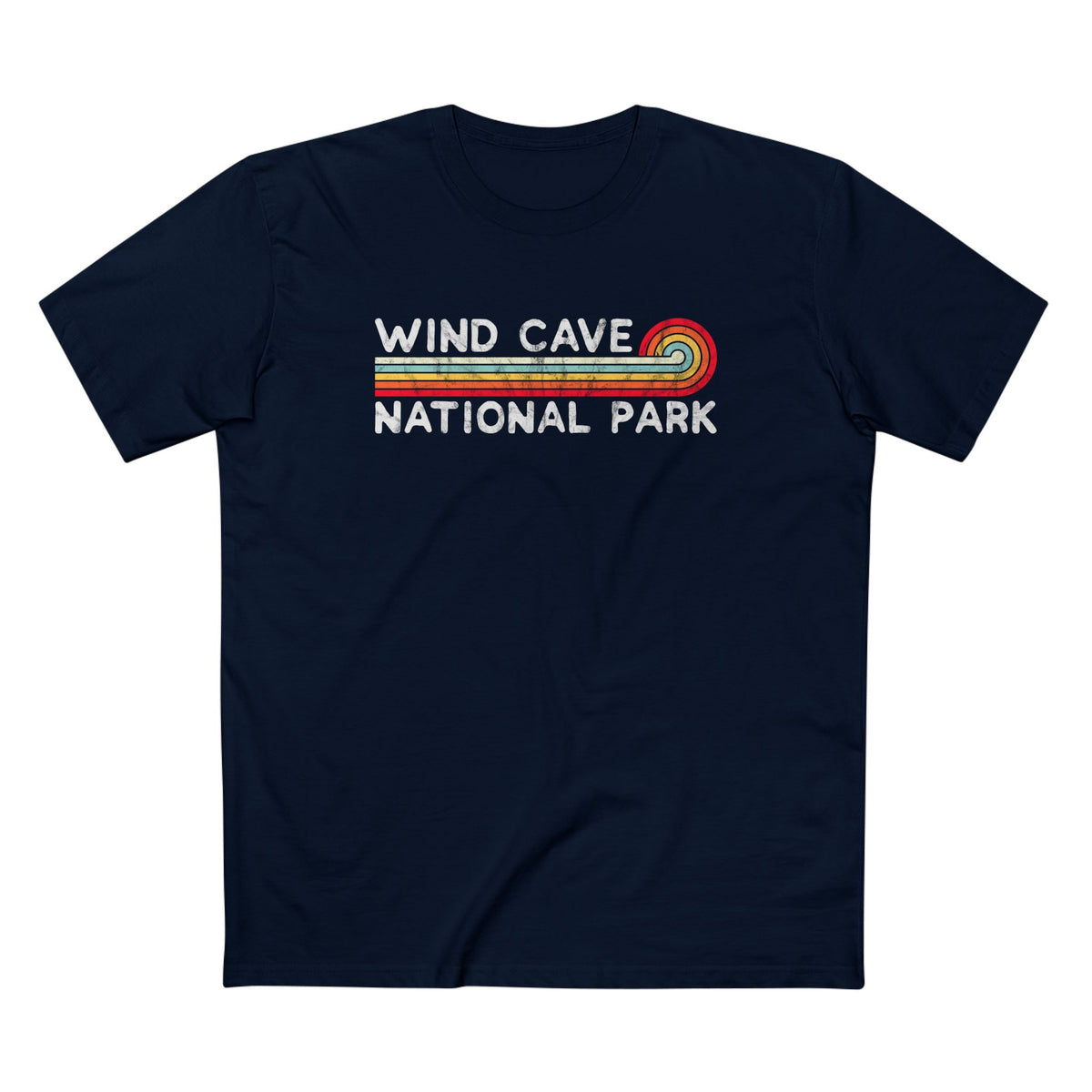 Wind Cave National Park T-Shirt - Vintage Stretched Sunrise in Navy