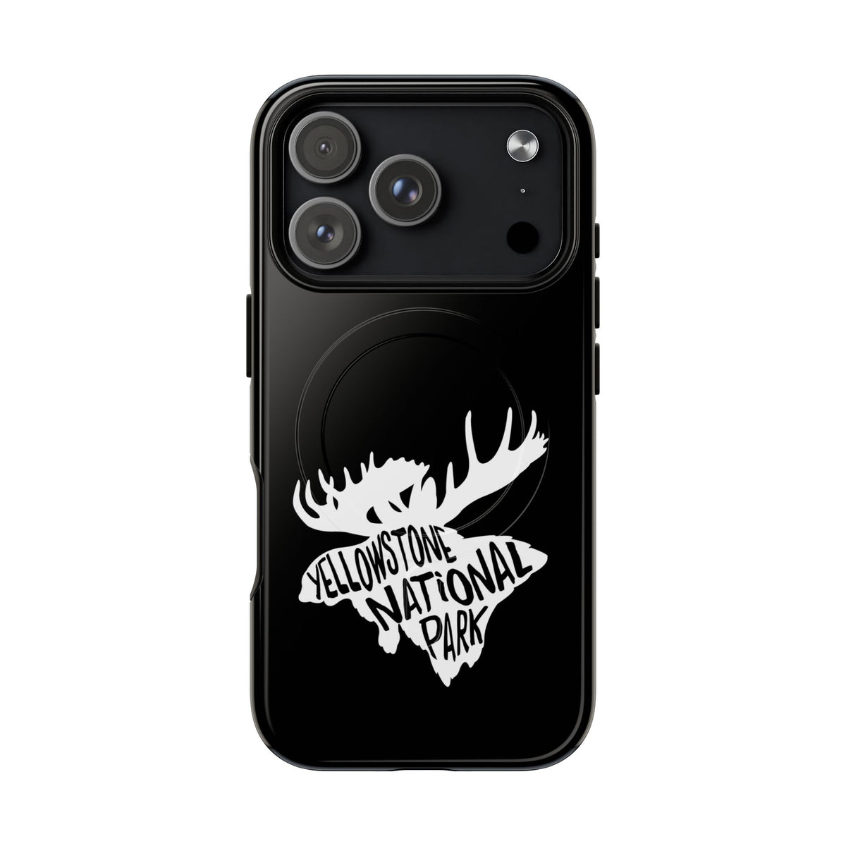 Yellowstone National Park iPhone case with MagSafe featuring moose artwork.