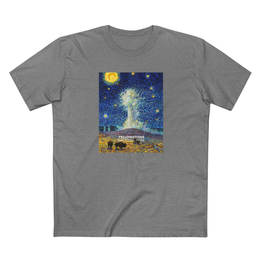 Yellowstone National Park T-Shirt - Old Faithful Starry Night in Athletic Heather
