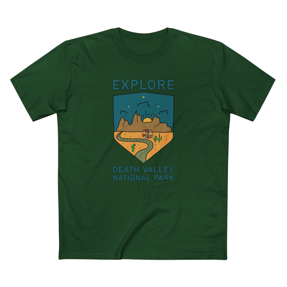 Death Valley National Park T-Shirt - Camper in Forest Green