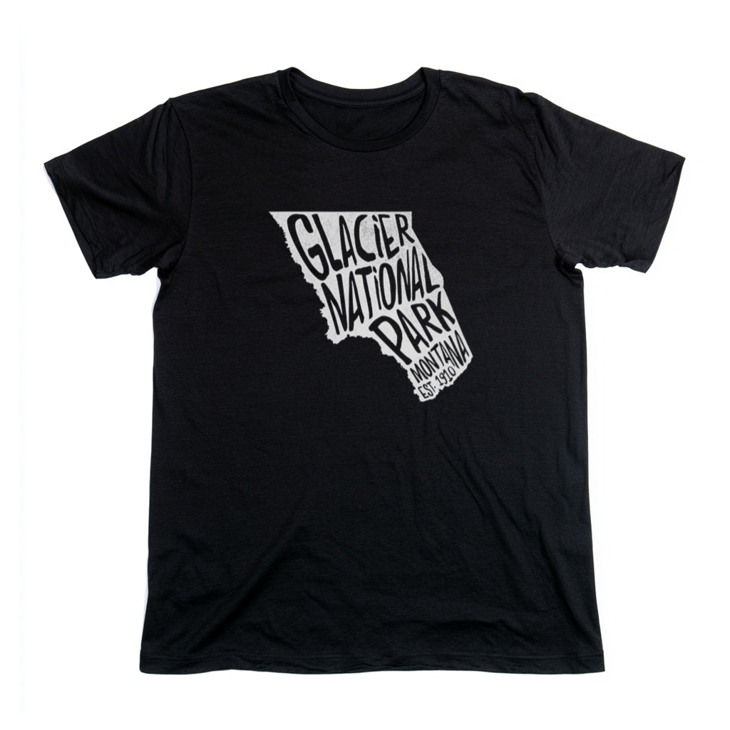 Glacier National Park T-Shirt - Map in Black