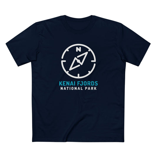 Kenai Fjords National Park T-Shirt Compass Design in Navy