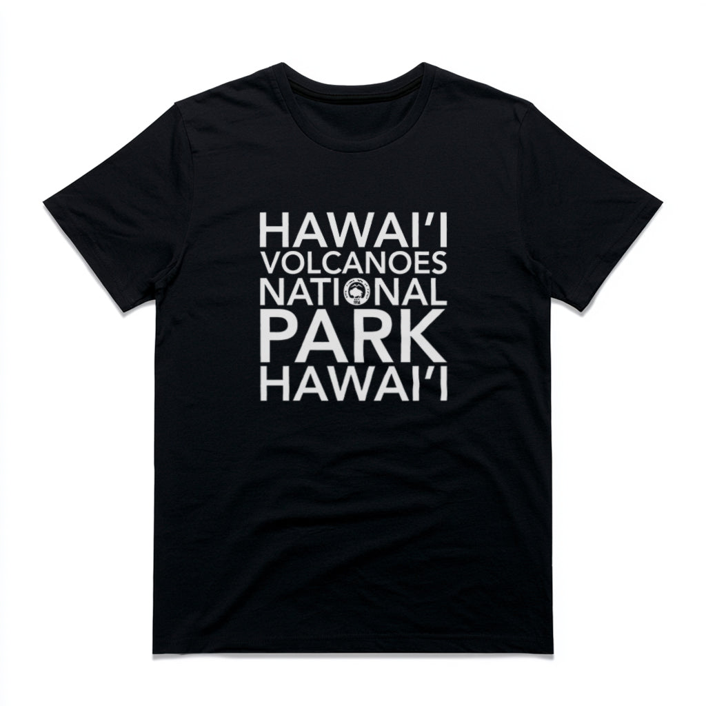 Hawai'i Volcanoes National Park T-Shirt Block Text in Black
