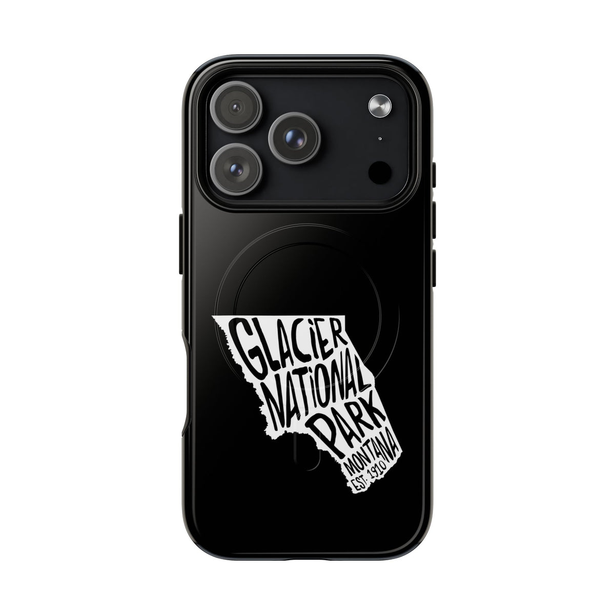 Glacier National Park iPhone case with MagSafe featuring map artwork.