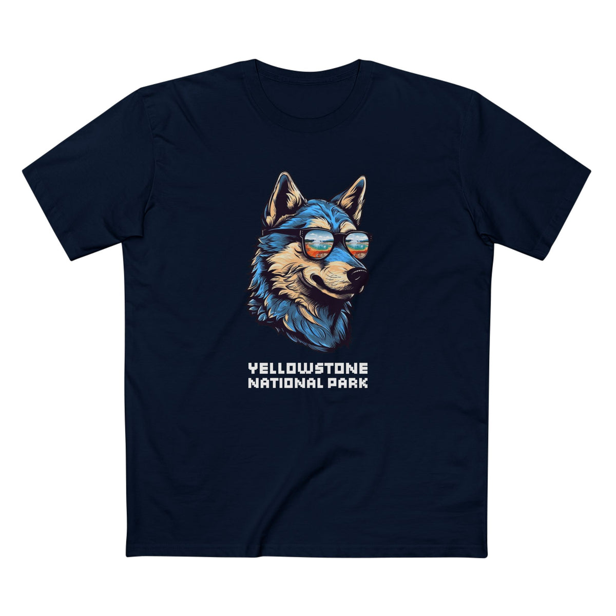 Yellowstone National Park T-Shirt - Smooth Wolf in Navy