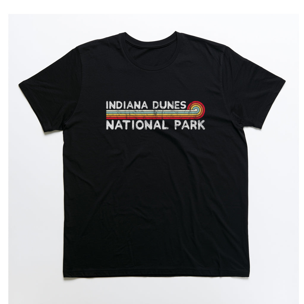 Indiana Dunes National Park T-Shirt - Vintage Stretched Sunrise in Black