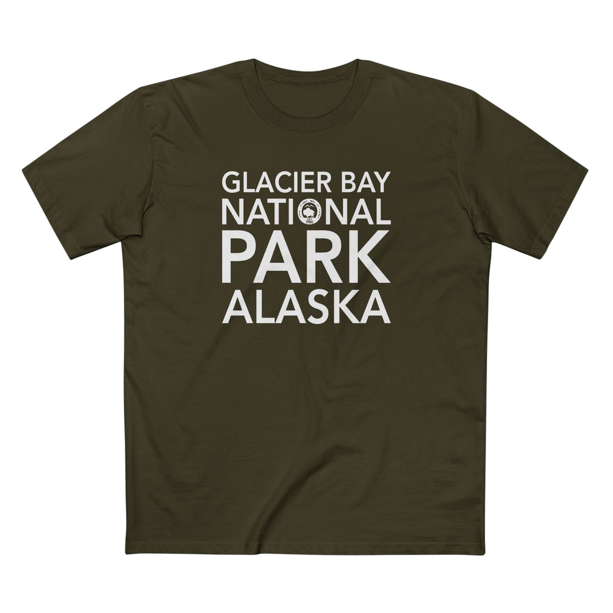 Glacier Bay National Park T-Shirt Block Text in Army