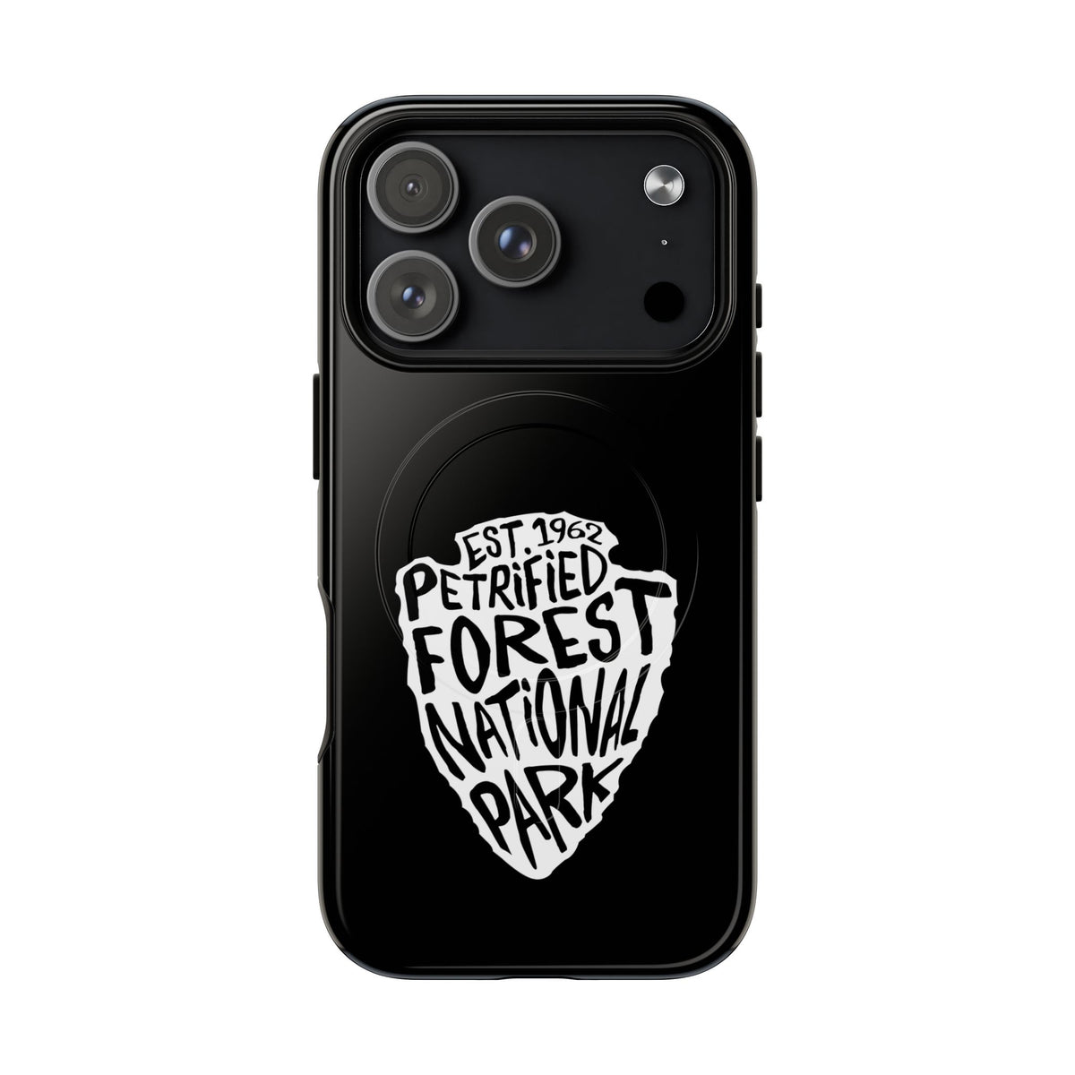 Petrified Forest National Park iPhone case with MagSafe featuring arrowhead artwork.