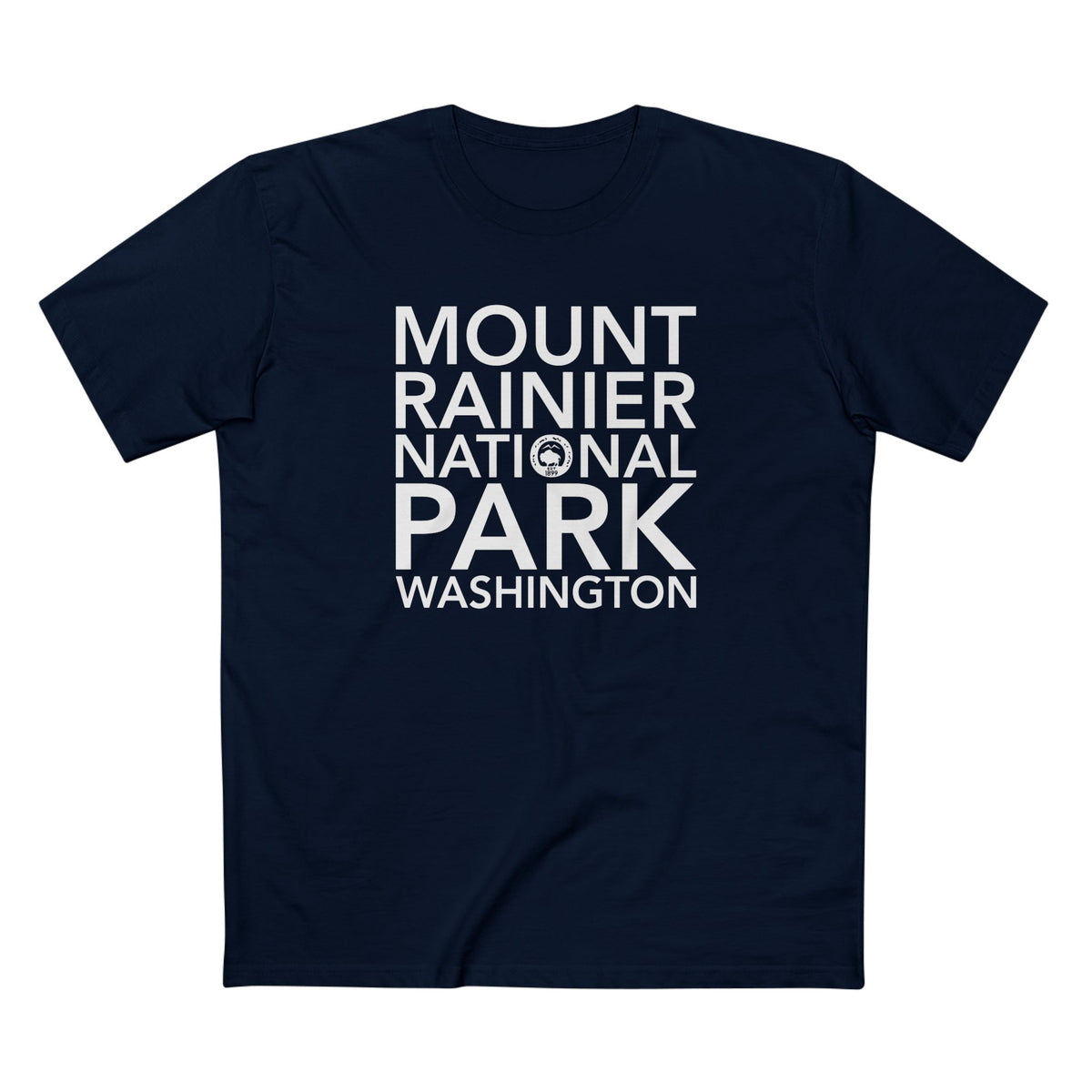 Mount Rainier National Park T-Shirt Block Text in Navy