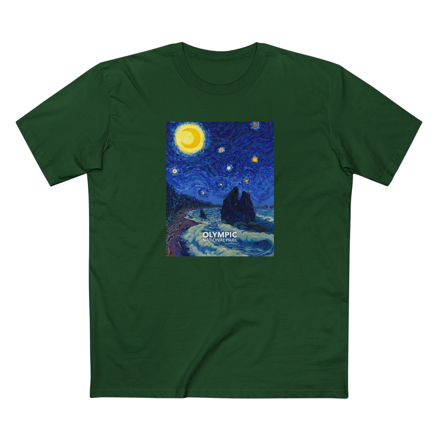 Olympic National Park T-Shirt - The Starry Night in Forest Green