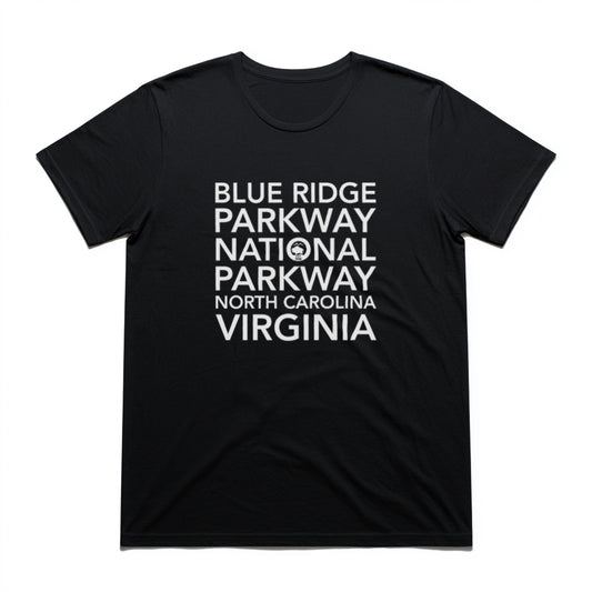 Blue Ridge Parkway T-Shirt Block Text in Black