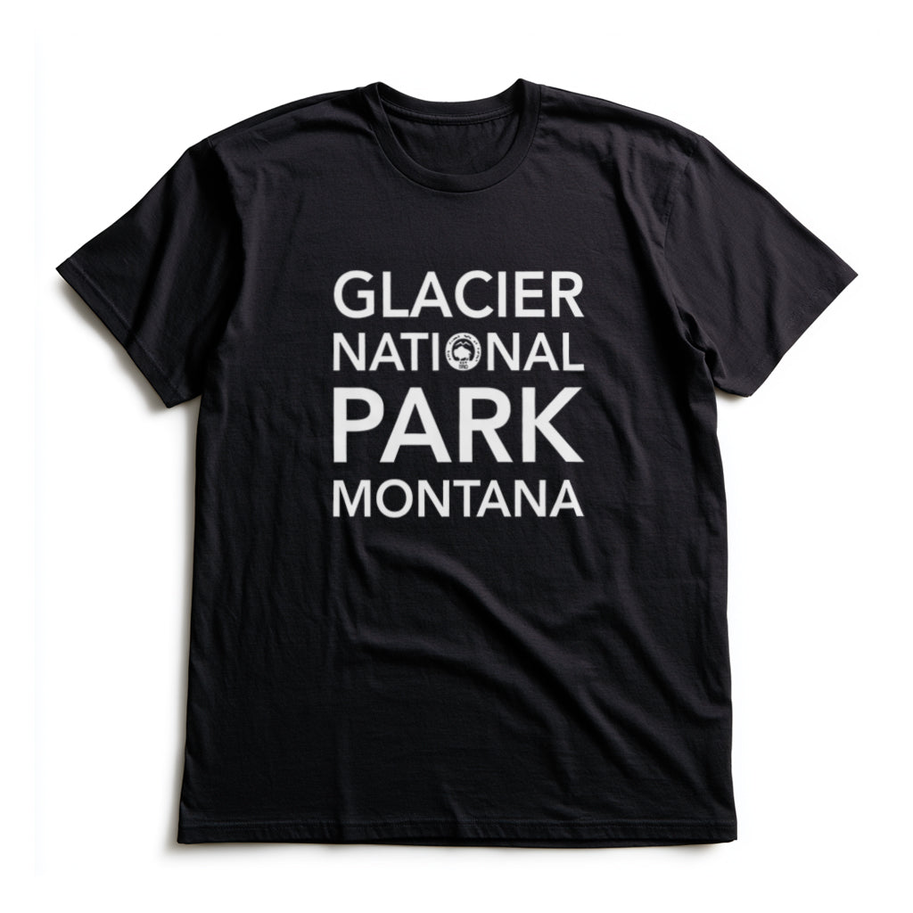 Glacier National Park T-Shirt Block Text in Black