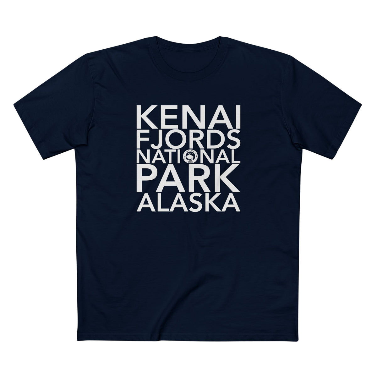 Kenai Fjords National Park T-Shirt Block Text in Navy