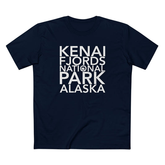 Kenai Fjords National Park T-Shirt Block Text in Navy