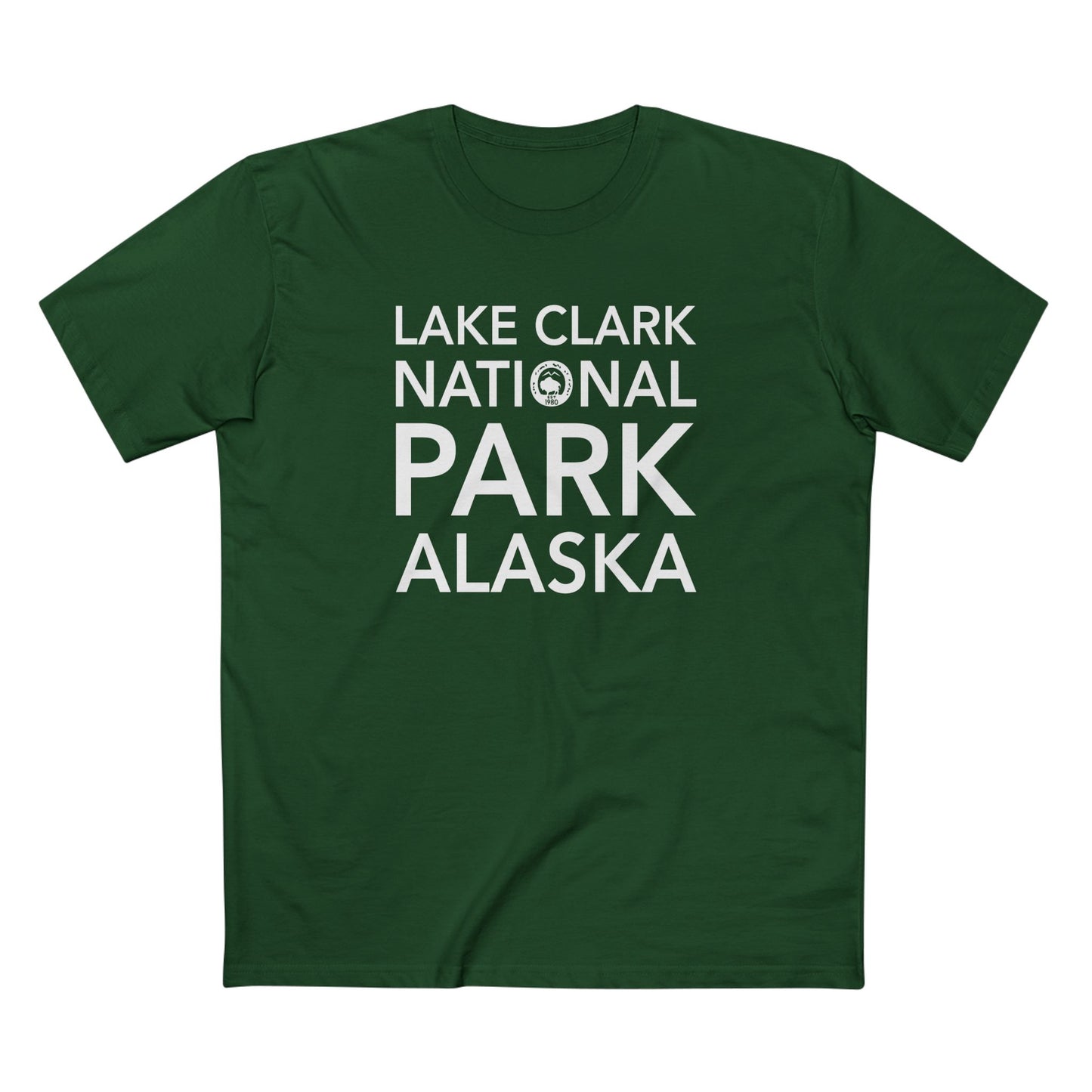 Lake Clark National Park T-Shirt Block Text in Forest Green