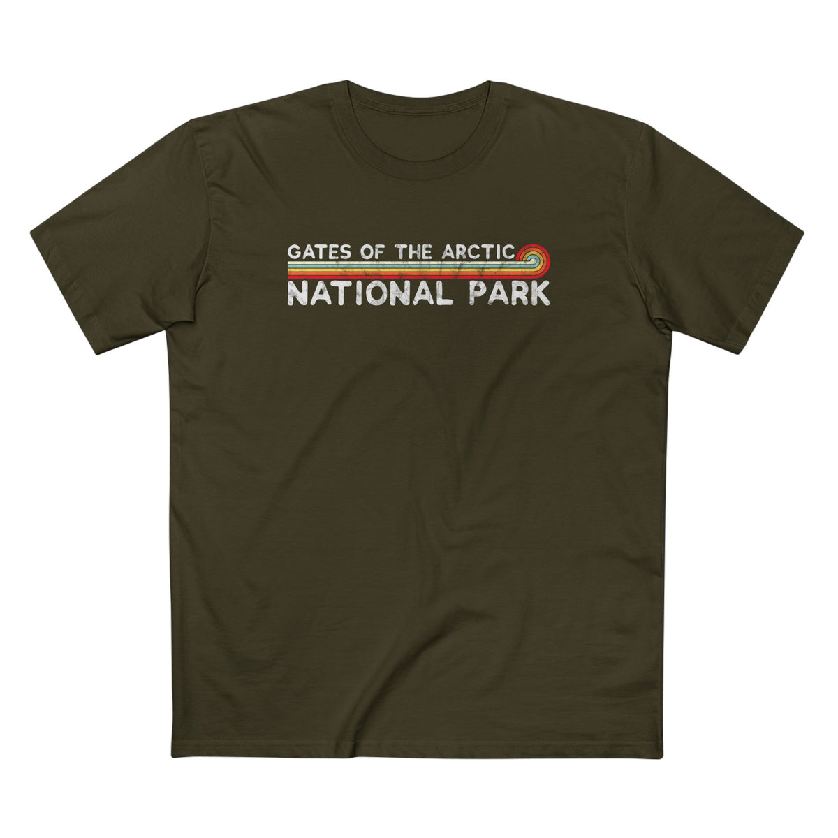Gates of the Arctic National Park T-Shirt - Vintage Stretched Sunrise in Army