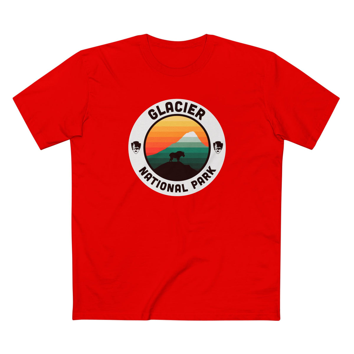 Glacier National Park T-Shirt - Round Badge Design in Red