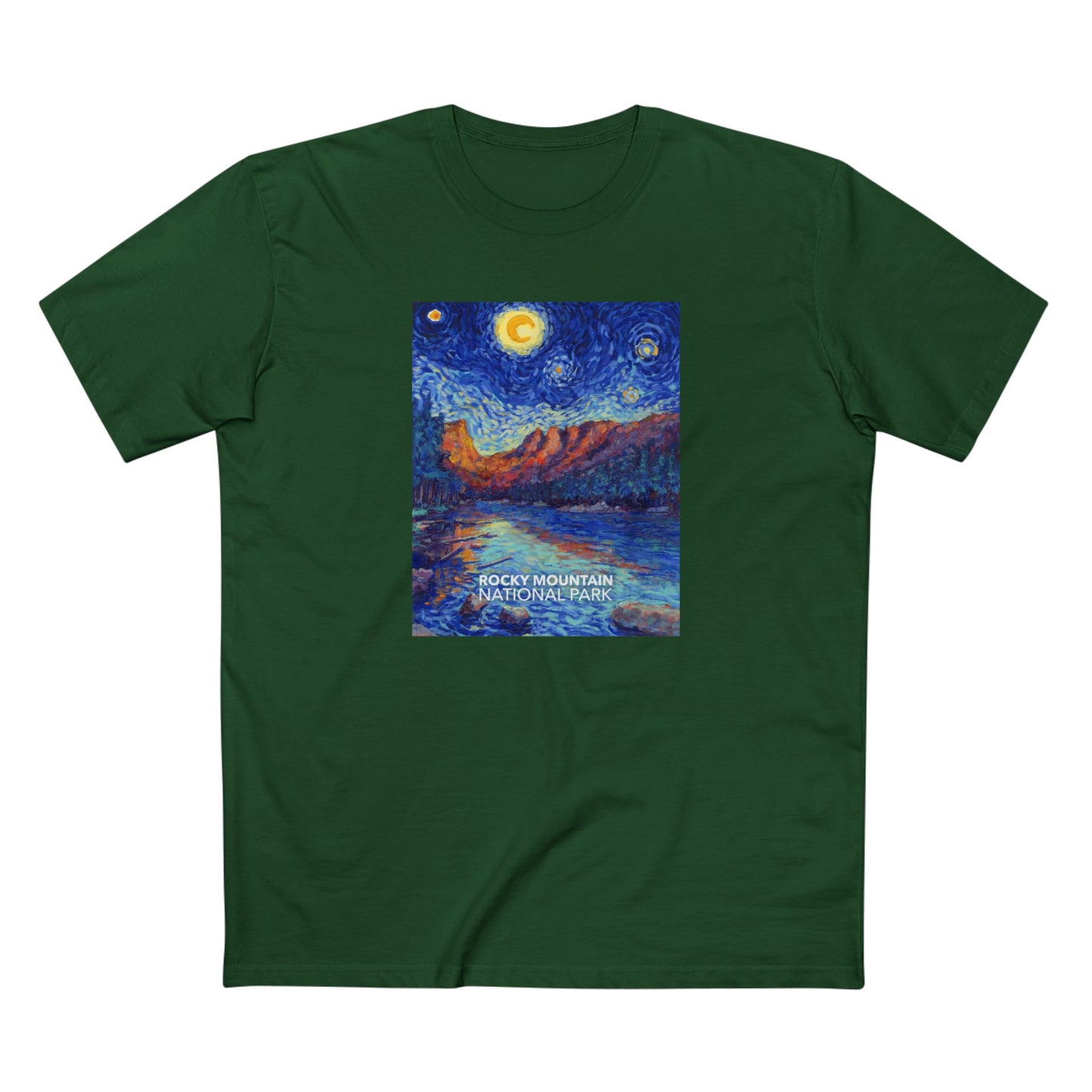 Rocky Mountain National Park T-Shirt - The Starry Night in Forest Green
