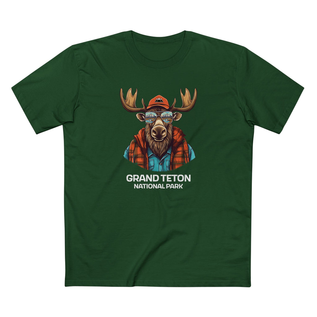 Grand Teton National Park T-Shirt - Cool Moose in Forest Green