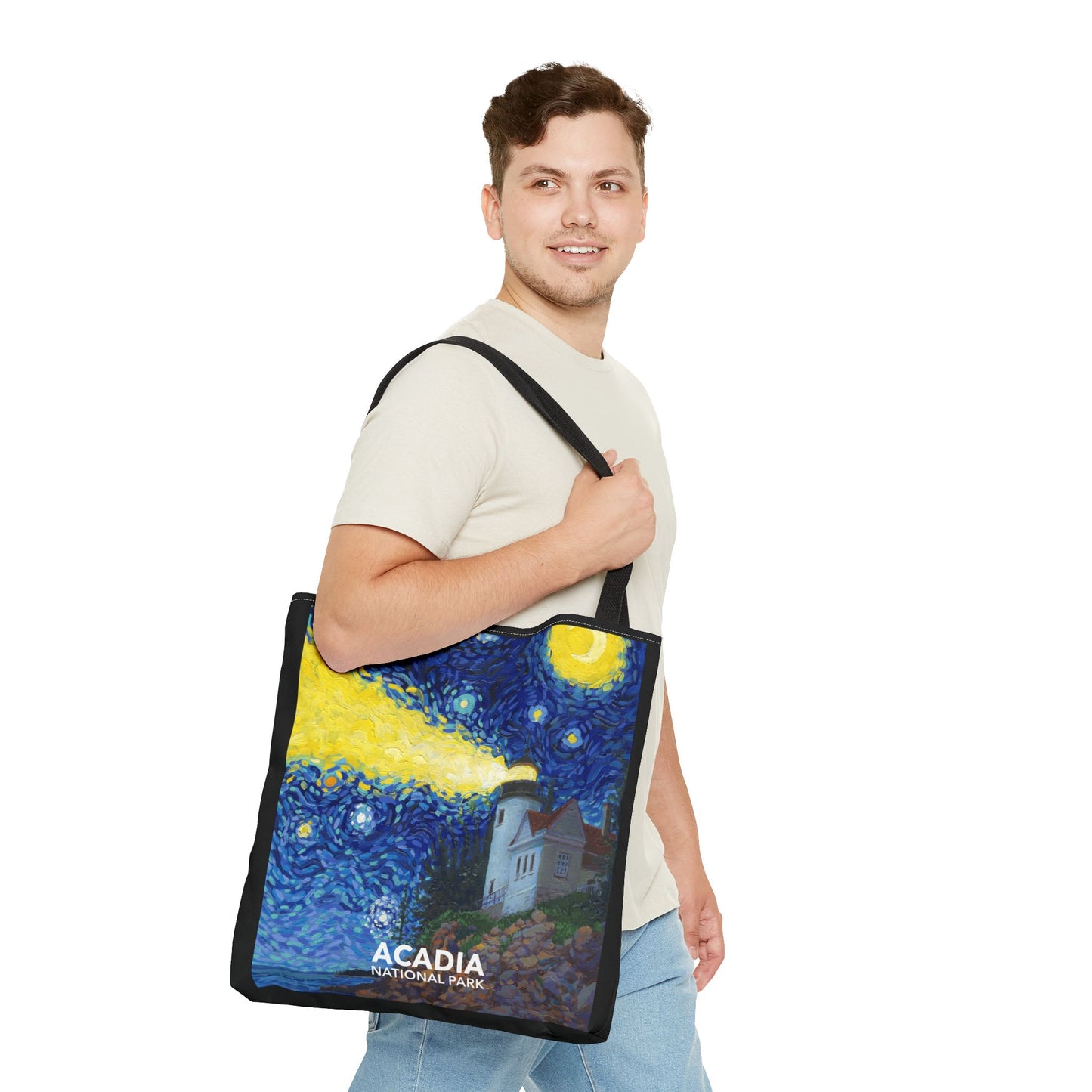 Acadia National Park Tote Bag - Starry Night Lighthouse Large