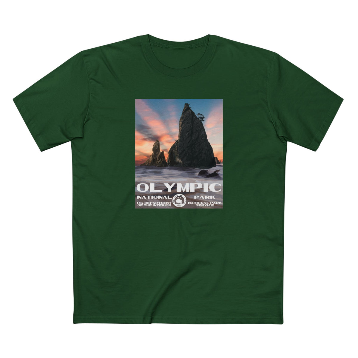 Olympic National Park T-Shirt - WPA Poster Design in Forest Green