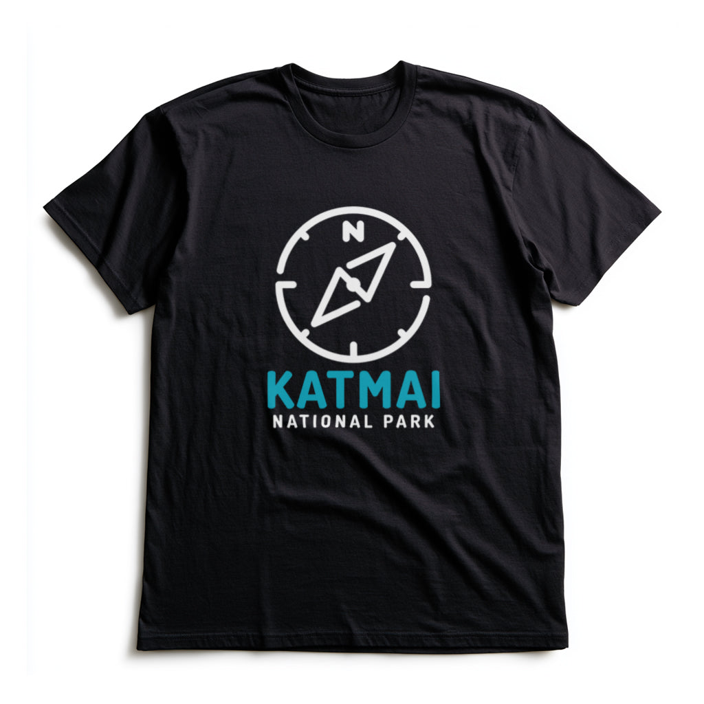 Katmai National Park T-Shirt Compass Design in Black