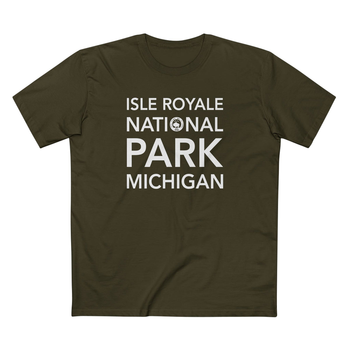 Isle Royale National Park T-Shirt Block Text in Army