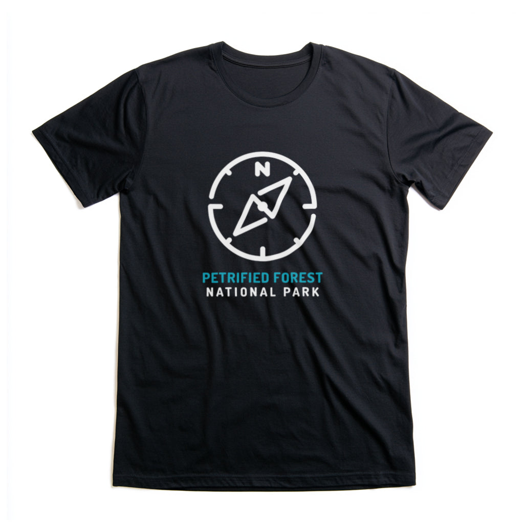 Petrified Forest National Park T-Shirt Compass Design in Black