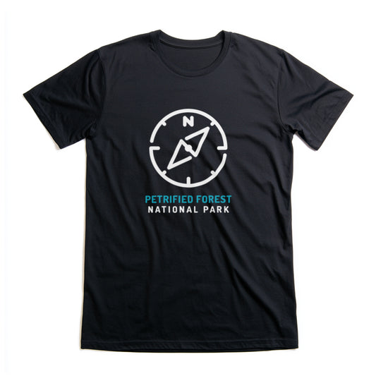 Petrified Forest National Park T-Shirt Compass Design in Black