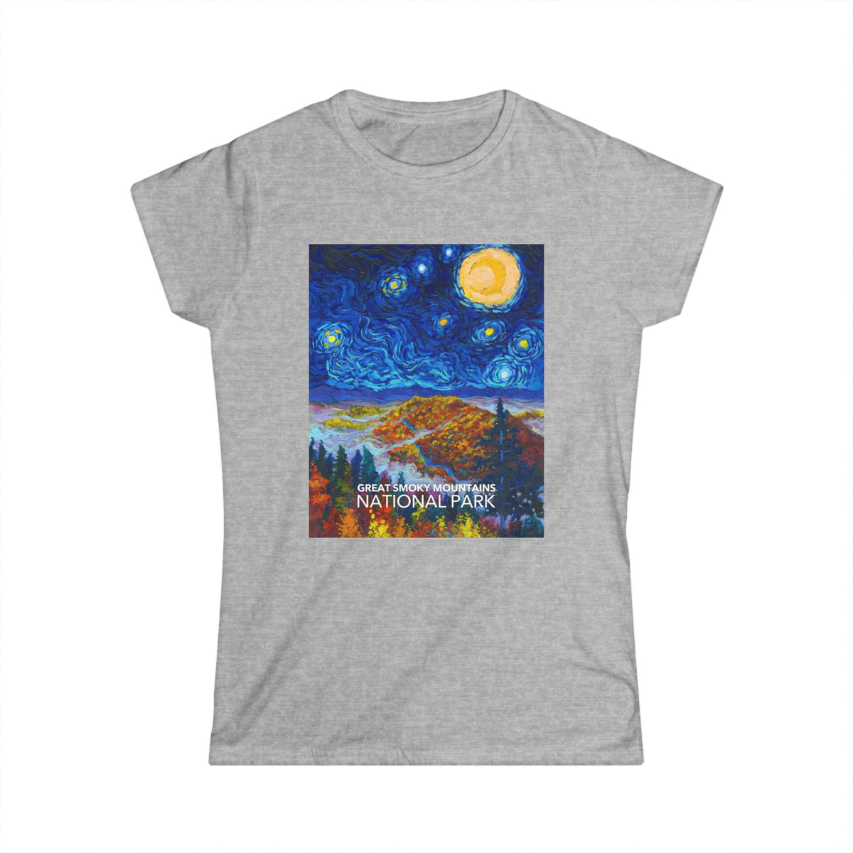 Great Smoky Mountains National Park T-Shirt - Women's Starry Night — Van Gogh ‘Starry Night’-style design — gallery image 3